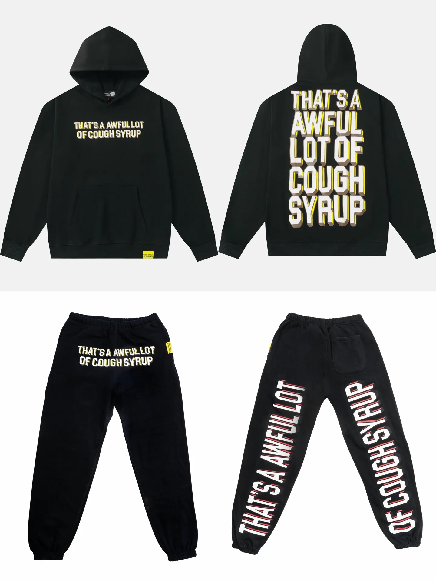 Terry sweatshirt suit Top C #Active Black ｜ THAT'S A AWFUL LOT OF COUGH SYRUP In Stock Real shot American simplicity Fashion brand men and women Same Style. Star of tomorrow Fabric (fabric): Gram terry sweatshirt 100% cotton Sizes (size): S-M L Gram sweatshirt 100% cotton Sizes (size): S-M-L-XL Color (couour): Active Black 👉